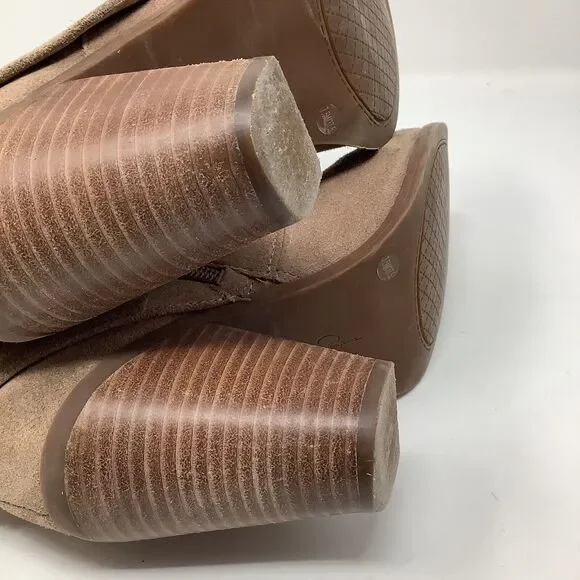 Jessica Simpson Cassley Womens 7.5 Beige Suede Ankle Boots Booties Side Zip Heel - Picture 15 of 16